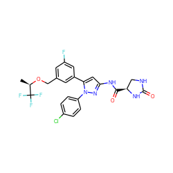 C[C@@H](OCc1cc(F)cc(-c2cc(NC(=O)[C@H]3CNC(=O)N3)nn2-c2ccc(Cl)cc2)c1)C(F)(F)F ZINC000169707450