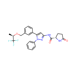 C[C@@H](OCc1cccc(-c2cc(NC(=O)[C@@H]3CCC(=O)N3)nn2-c2ccccc2)c1)C(F)(F)F ZINC000169707439