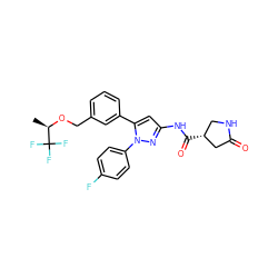 C[C@@H](OCc1cccc(-c2cc(NC(=O)[C@@H]3CNC(=O)C3)nn2-c2ccc(F)cc2)c1)C(F)(F)F ZINC000143725973