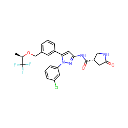 C[C@@H](OCc1cccc(-c2cc(NC(=O)[C@@H]3CNC(=O)C3)nn2-c2cccc(Cl)c2)c1)C(F)(F)F ZINC000169707410