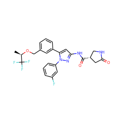 C[C@@H](OCc1cccc(-c2cc(NC(=O)[C@@H]3CNC(=O)C3)nn2-c2cccc(F)c2)c1)C(F)(F)F ZINC000169707377