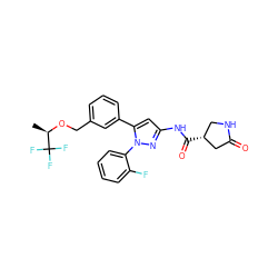 C[C@@H](OCc1cccc(-c2cc(NC(=O)[C@@H]3CNC(=O)C3)nn2-c2ccccc2F)c1)C(F)(F)F ZINC000169707380