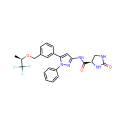 C[C@@H](OCc1cccc(-c2cc(NC(=O)[C@H]3CNC(=O)N3)nn2-c2ccccc2)c1)C(F)(F)F ZINC000169707287