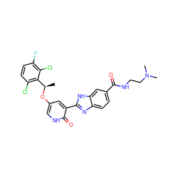 C[C@@H](Oc1c[nH]c(=O)c(-c2nc3ccc(C(=O)NCCN(C)C)cc3[nH]2)c1)c1c(Cl)ccc(F)c1Cl ZINC000096258123