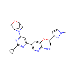 C[C@@H](Oc1cc(-c2cc(N3C[C@@H]4C[C@H]3CO4)nc(C3CC3)n2)cnc1N)c1ccn(C)n1 ZINC000653752990