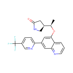 C[C@@H](Oc1cc(-c2ccc(C(F)(F)F)cn2)cc2ncccc12)[C@H]1CNC(=O)C1 ZINC000146015206