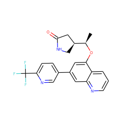 C[C@@H](Oc1cc(-c2ccc(C(F)(F)F)nc2)cc2ncccc12)[C@H]1CNC(=O)C1 ZINC000147811312