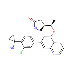 C[C@@H](Oc1cc(-c2ccc(C3(N)CC3)c(Cl)c2)cc2ncccc12)[C@H]1CNC(=O)C1 ZINC000147824232