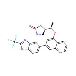 C[C@@H](Oc1cc(-c2ccc3[nH]c(C(F)(F)F)nc3c2)cc2ncccc12)[C@H]1CNC(=O)C1 ZINC000147823587