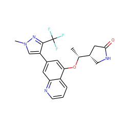 C[C@@H](Oc1cc(-c2cn(C)nc2C(F)(F)F)cc2ncccc12)[C@H]1CNC(=O)C1 ZINC000147831081