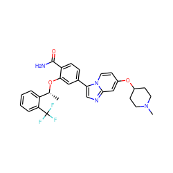 C[C@@H](Oc1cc(-c2cnc3cc(OC4CCN(C)CC4)ccn23)ccc1C(N)=O)c1ccccc1C(F)(F)F ZINC001772630737