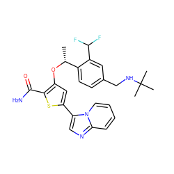 C[C@@H](Oc1cc(-c2cnc3ccccn23)sc1C(N)=O)c1ccc(CNC(C)(C)C)cc1C(F)F ZINC000043066185
