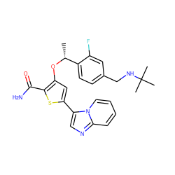 C[C@@H](Oc1cc(-c2cnc3ccccn23)sc1C(N)=O)c1ccc(CNC(C)(C)C)cc1F ZINC000043078720