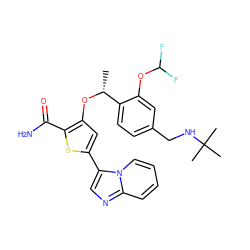 C[C@@H](Oc1cc(-c2cnc3ccccn23)sc1C(N)=O)c1ccc(CNC(C)(C)C)cc1OC(F)F ZINC000043066194