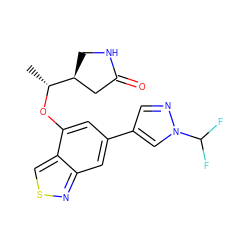 C[C@@H](Oc1cc(-c2cnn(C(F)F)c2)cc2nscc12)[C@H]1CNC(=O)C1 ZINC000473134403