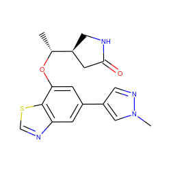 C[C@@H](Oc1cc(-c2cnn(C)c2)cc2ncsc12)[C@H]1CNC(=O)C1 ZINC000473136005