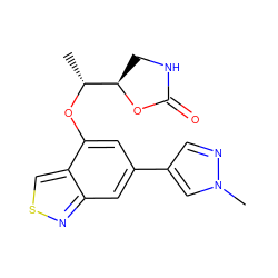 C[C@@H](Oc1cc(-c2cnn(C)c2)cc2nscc12)[C@H]1CNC(=O)O1 ZINC000263620750