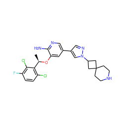 C[C@@H](Oc1cc(-c2cnn(C3CC4(CCNCC4)C3)c2)cnc1N)c1c(Cl)ccc(F)c1Cl ZINC000146815500