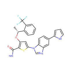 C[C@@H](Oc1cc(-n2cnc3cc(-c4ccc[nH]4)ccc32)sc1C(N)=O)c1ccccc1C(F)(F)F ZINC000058511545