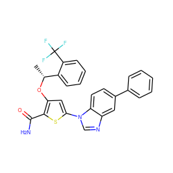 C[C@@H](Oc1cc(-n2cnc3cc(-c4ccccc4)ccc32)sc1C(N)=O)c1ccccc1C(F)(F)F ZINC000058487459