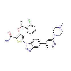 C[C@@H](Oc1cc(-n2cnc3cc(-c4ccnc(N5CCN(C)CC5)c4)ccc32)sc1C(N)=O)c1ccccc1Cl ZINC000058563791