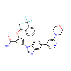 C[C@@H](Oc1cc(-n2cnc3cc(-c4ccnc(N5CCOCC5)c4)ccc32)sc1C(N)=O)c1ccccc1C(F)(F)F ZINC000058591330