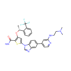 C[C@@H](Oc1cc(-n2cnc3cc(-c4ccnc(NCCN(C)C)c4)ccc32)sc1C(N)=O)c1ccccc1C(F)(F)F ZINC000043196281