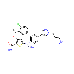 C[C@@H](Oc1cc(-n2cnc3cc(-c4cnn(CCCN(C)C)c4)ccc32)sc1C(N)=O)c1ccccc1Cl ZINC000058538030