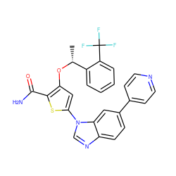 C[C@@H](Oc1cc(-n2cnc3ccc(-c4ccncc4)cc32)sc1C(N)=O)c1ccccc1C(F)(F)F ZINC000058498958