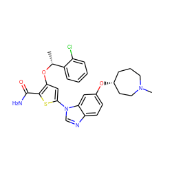 C[C@@H](Oc1cc(-n2cnc3ccc(O[C@@H]4CCCN(C)CC4)cc32)sc1C(N)=O)c1ccccc1Cl ZINC000059259522