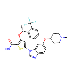 C[C@@H](Oc1cc(-n2cnc3ccc(OC4CCN(C)CC4)cc32)sc1C(N)=O)c1ccccc1C(F)(F)F ZINC000059716256