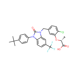 C[C@@H](Oc1cc(Cn2c(=O)n(-c3ccc(C(C)(C)C)cc3)c3ccc(C(F)(F)F)cc32)ccc1Cl)C(=O)O ZINC000073199058