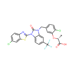 C[C@@H](Oc1cc(Cn2c(=O)n(-c3nc4ccc(Cl)cc4s3)c3ccc(C(F)(F)F)cc32)ccc1Cl)C(=O)O ZINC000073199059