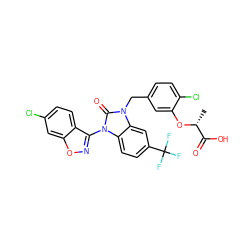 C[C@@H](Oc1cc(Cn2c(=O)n(-c3noc4cc(Cl)ccc34)c3ccc(C(F)(F)F)cc32)ccc1Cl)C(=O)O ZINC000073199639