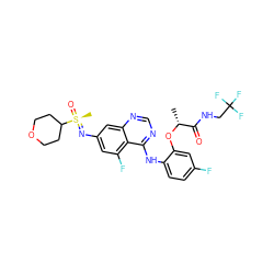 C[C@@H](Oc1cc(F)ccc1Nc1ncnc2cc(N=[S@@](C)(=O)C3CCOCC3)cc(F)c12)C(=O)NCC(F)(F)F ZINC001772579565