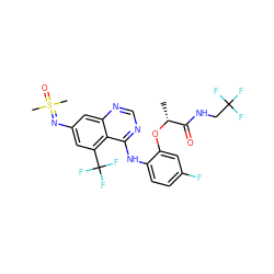 C[C@@H](Oc1cc(F)ccc1Nc1ncnc2cc(N=S(C)(C)=O)cc(C(F)(F)F)c12)C(=O)NCC(F)(F)F ZINC001772590977