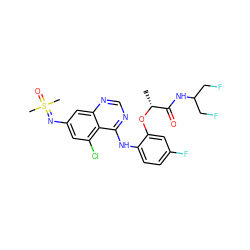 C[C@@H](Oc1cc(F)ccc1Nc1ncnc2cc(N=S(C)(C)=O)cc(Cl)c12)C(=O)NC(CF)CF ZINC001772613101