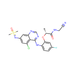 C[C@@H](Oc1cc(F)ccc1Nc1ncnc2cc(N=S(C)(C)=O)cc(Cl)c12)C(=O)NCC#N ZINC001772592945