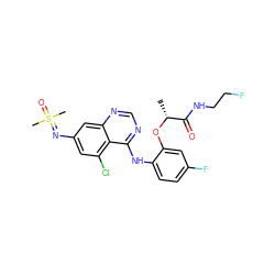 C[C@@H](Oc1cc(F)ccc1Nc1ncnc2cc(N=S(C)(C)=O)cc(Cl)c12)C(=O)NCCF ZINC001772602875