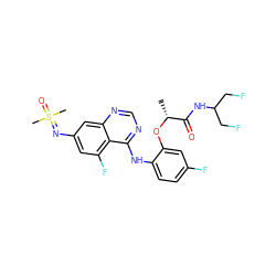 C[C@@H](Oc1cc(F)ccc1Nc1ncnc2cc(N=S(C)(C)=O)cc(F)c12)C(=O)NC(CF)CF ZINC001772581152