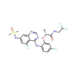 C[C@@H](Oc1cc(F)ccc1Nc1ncnc2cc(N=S(C)(C)=O)cc(F)c12)C(=O)NCC(F)F ZINC001772608800