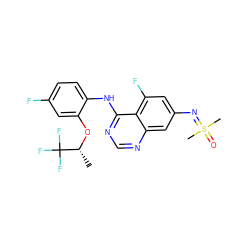 C[C@@H](Oc1cc(F)ccc1Nc1ncnc2cc(N=S(C)(C)=O)cc(F)c12)C(F)(F)F ZINC000220965727