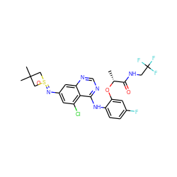 C[C@@H](Oc1cc(F)ccc1Nc1ncnc2cc(N=S3(=O)CC(C)(C)C3)cc(Cl)c12)C(=O)NCC(F)(F)F ZINC001772572187