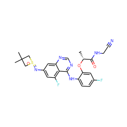 C[C@@H](Oc1cc(F)ccc1Nc1ncnc2cc(N=S3(=O)CC(C)(C)C3)cc(F)c12)C(=O)NCC#N ZINC001772619821