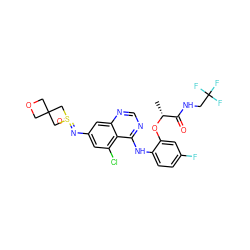 C[C@@H](Oc1cc(F)ccc1Nc1ncnc2cc(N=S3(=O)CC4(COC4)C3)cc(Cl)c12)C(=O)NCC(F)(F)F ZINC001772647968