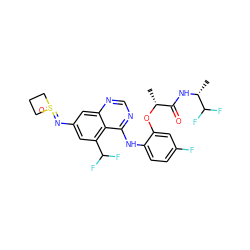 C[C@@H](Oc1cc(F)ccc1Nc1ncnc2cc(N=S3(=O)CCC3)cc(C(F)F)c12)C(=O)N[C@H](C)C(F)F ZINC001772610912