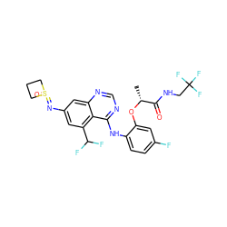 C[C@@H](Oc1cc(F)ccc1Nc1ncnc2cc(N=S3(=O)CCC3)cc(C(F)F)c12)C(=O)NCC(F)(F)F ZINC001772621344