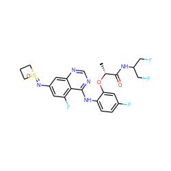 C[C@@H](Oc1cc(F)ccc1Nc1ncnc2cc(N=S3(=O)CCC3)cc(F)c12)C(=O)NC(CF)CF ZINC001772589364