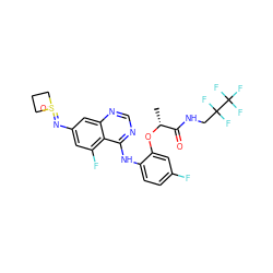 C[C@@H](Oc1cc(F)ccc1Nc1ncnc2cc(N=S3(=O)CCC3)cc(F)c12)C(=O)NCC(F)(F)C(F)(F)F ZINC001772639588