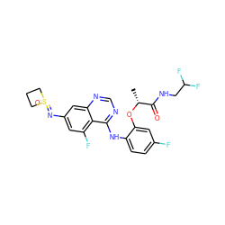 C[C@@H](Oc1cc(F)ccc1Nc1ncnc2cc(N=S3(=O)CCC3)cc(F)c12)C(=O)NCC(F)F ZINC001772597627